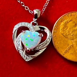 NEW925 OPAL sterling silver heart shaped necklace with sterling silver chain